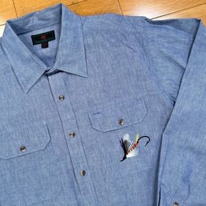 Vintage 80s Abercrombie & Fitch Large Cotton Chambray Fly Fishing Lure Shirt